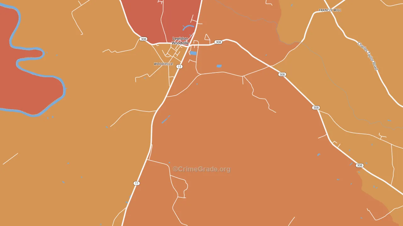 Lewiston Woodville, NC Map of Burglary Rates