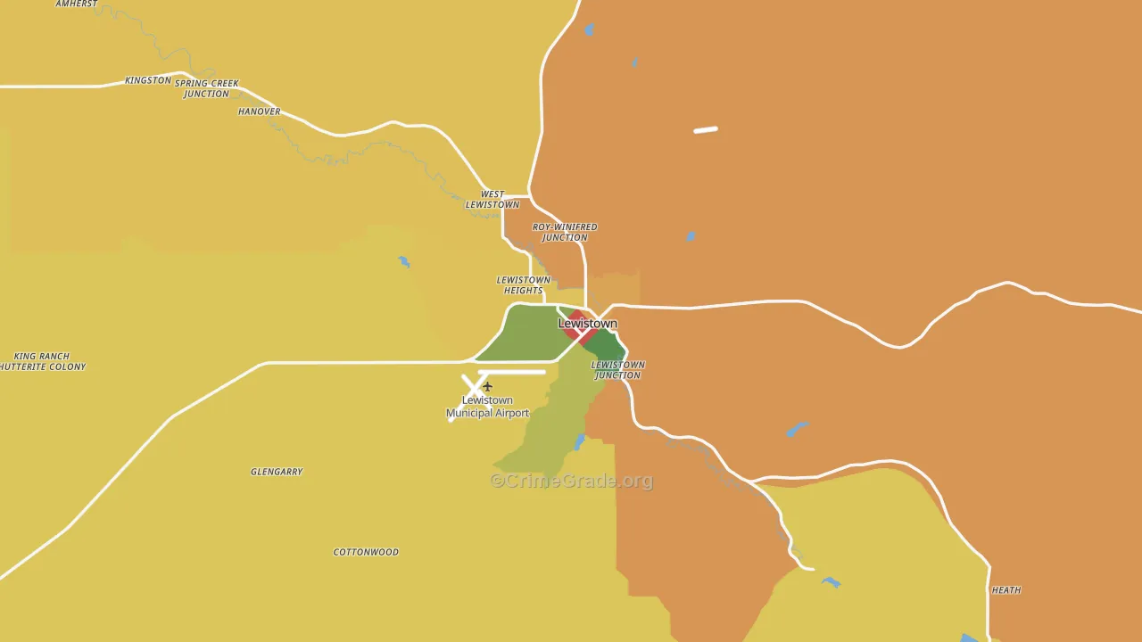 Lewistown, MT Map of Burglary Rates
