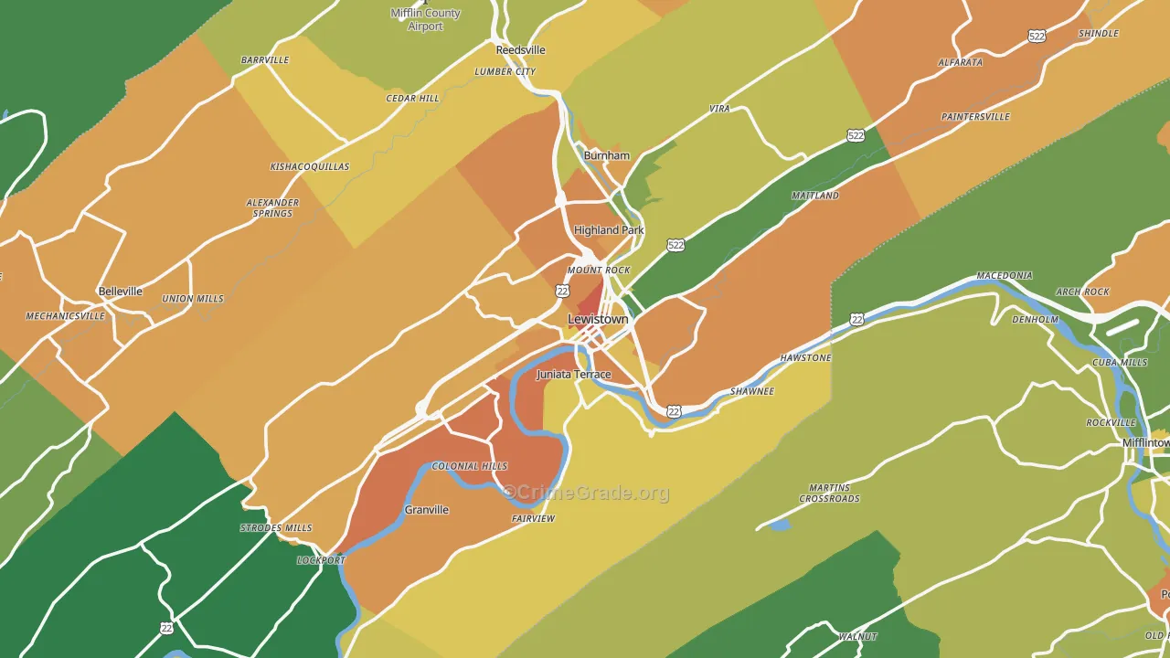 Lewistown, PA Map of Burglary Rates