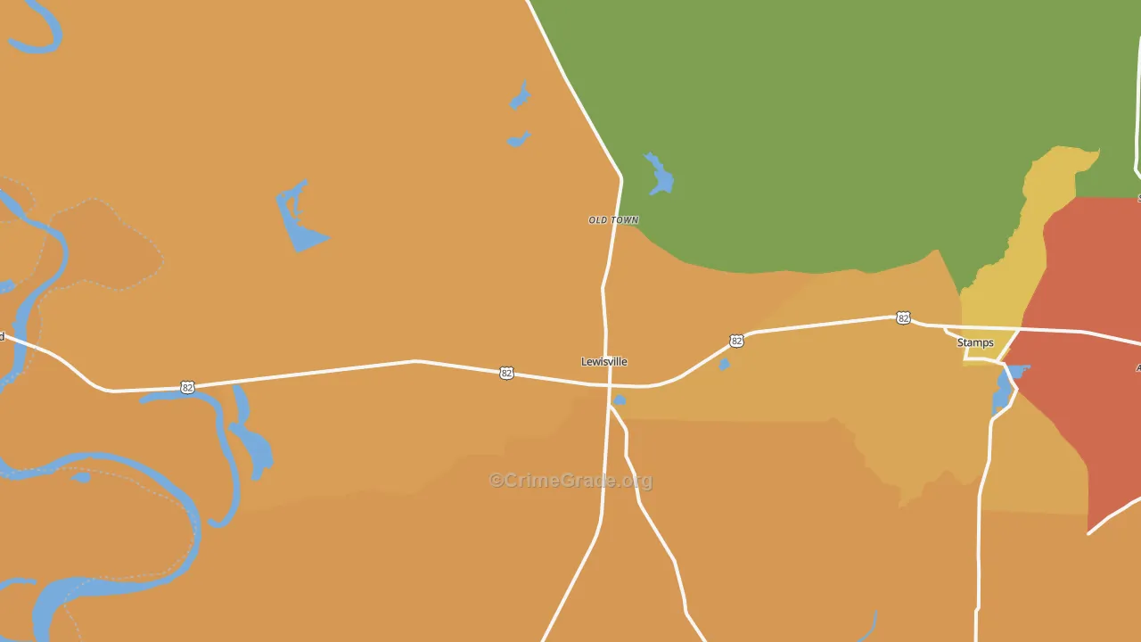 Lewisville, AR Map of Burglary Rates