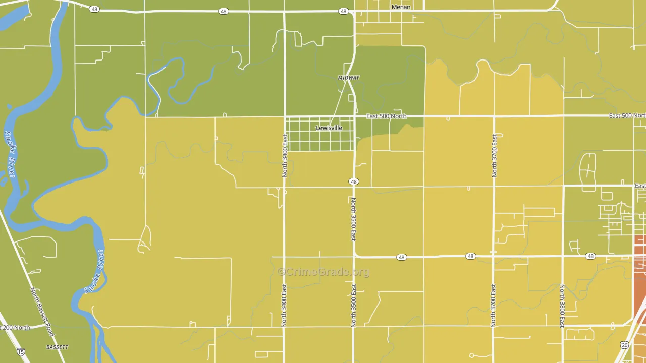 Lewisville, ID Map of Burglary Rates