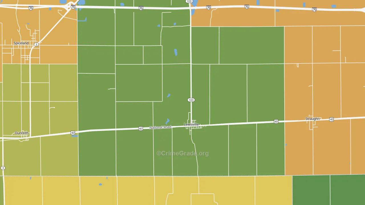 Lewisville, IN Map of Burglary Rates
