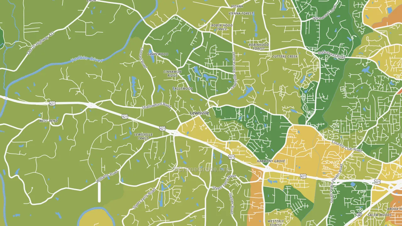 Lewisville, NC Map of Burglary Rates