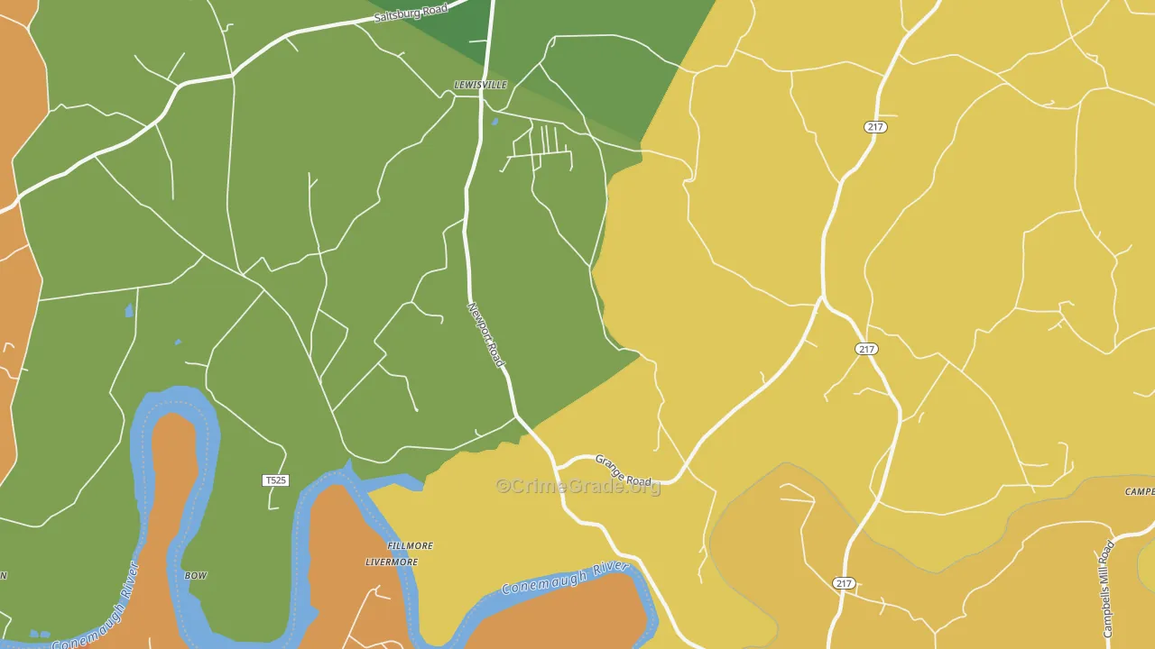 Lewisville, PA Map of Burglary Rates