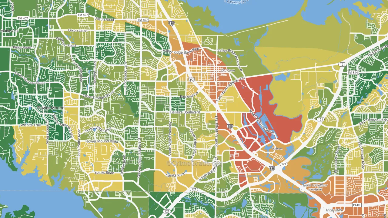 Lewisville, TX Map of Burglary Rates