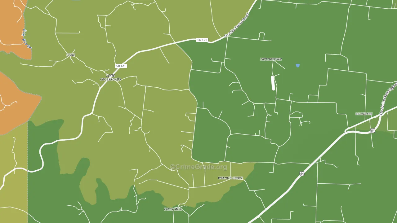 Lexie Crossroads, TN Map of Burglary Rates