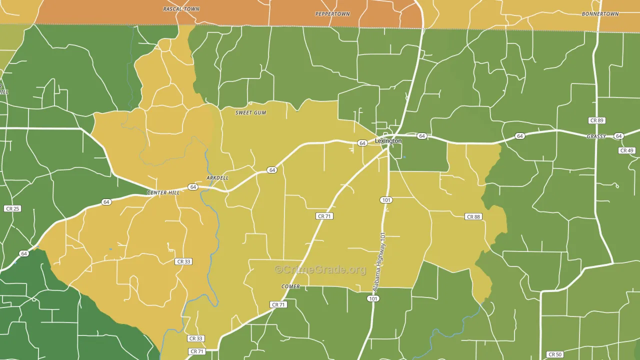 Lexington, AL Map of Burglary Rates