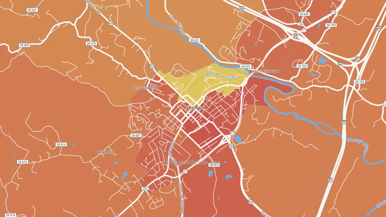 Lexington City, VA Map of Burglary Rates