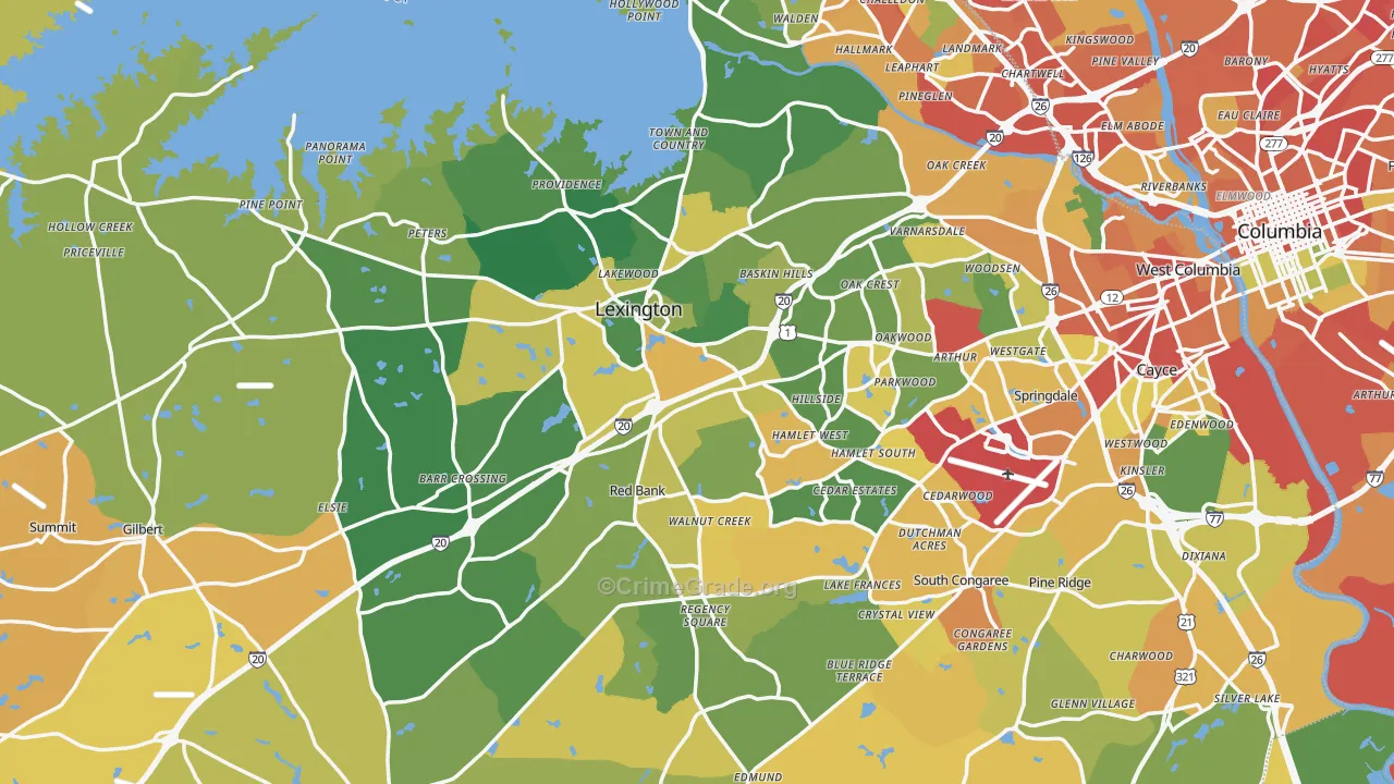 Lexington County, SC Map of Burglary Rates
