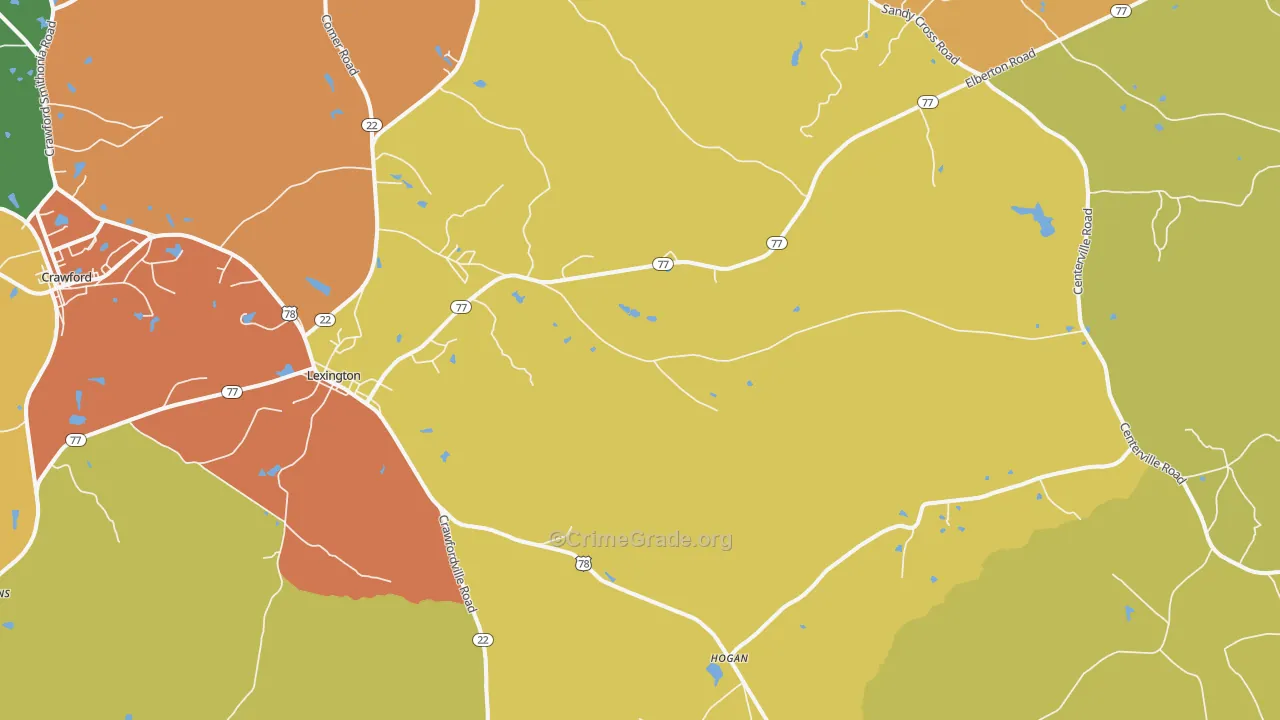 Lexington, GA Map of Burglary Rates