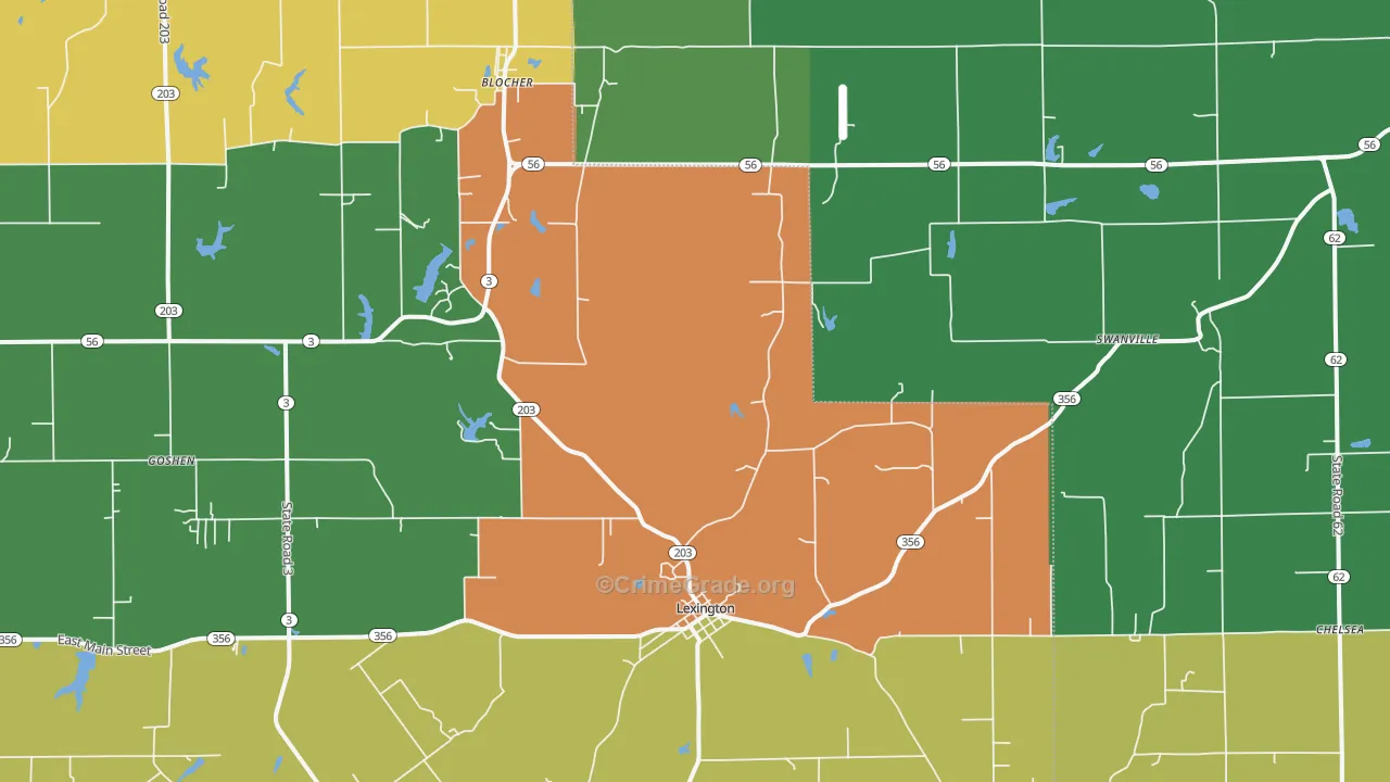 Lexington, IN Map of Burglary Rates