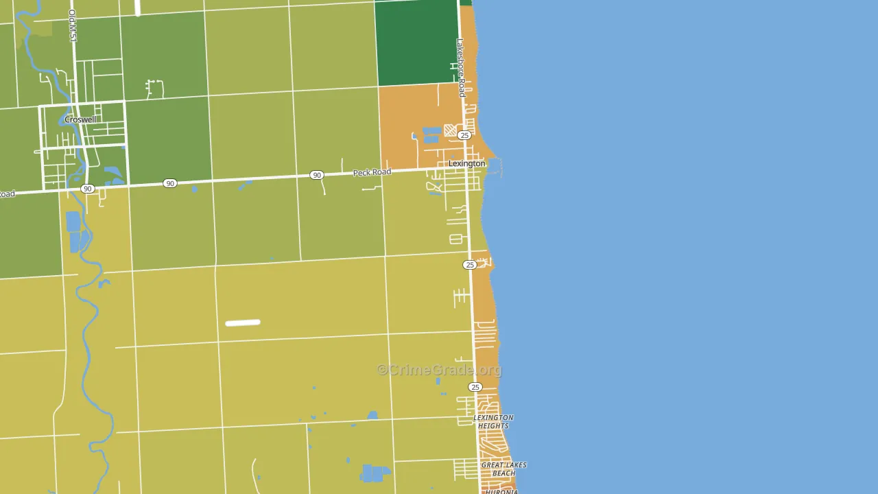 Lexington, MI Map of Burglary Rates