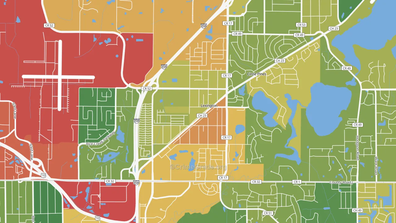 Lexington, MN Map of Burglary Rates