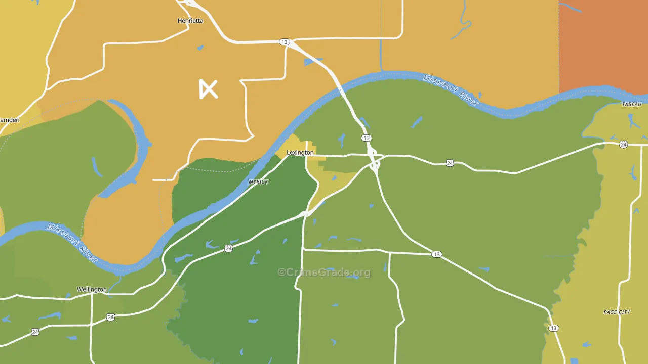 Lexington, MO Map of Burglary Rates
