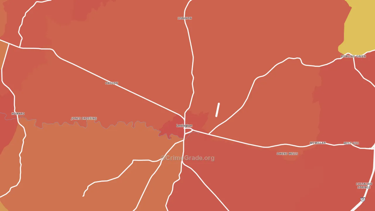 Lexington, MS Map of Burglary Rates