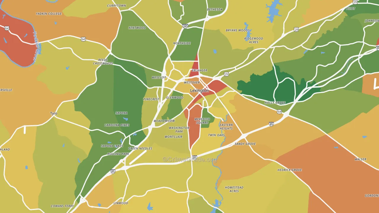 Lexington, NC Map of Burglary Rates