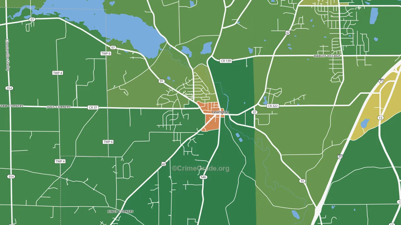 Lexington, OH Map of Burglary Rates