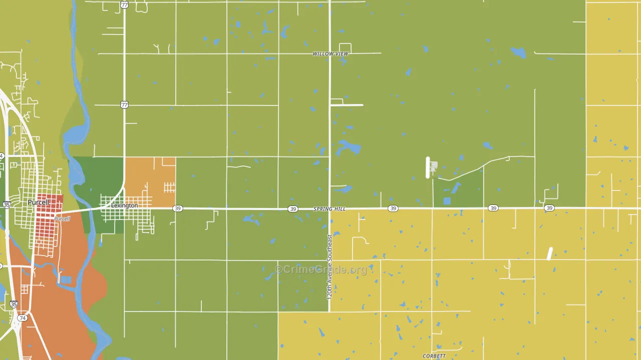 Lexington, OK Map of Burglary Rates