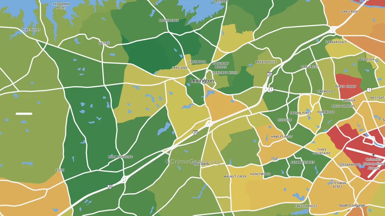 Lexington, SC Map of Burglary Rates