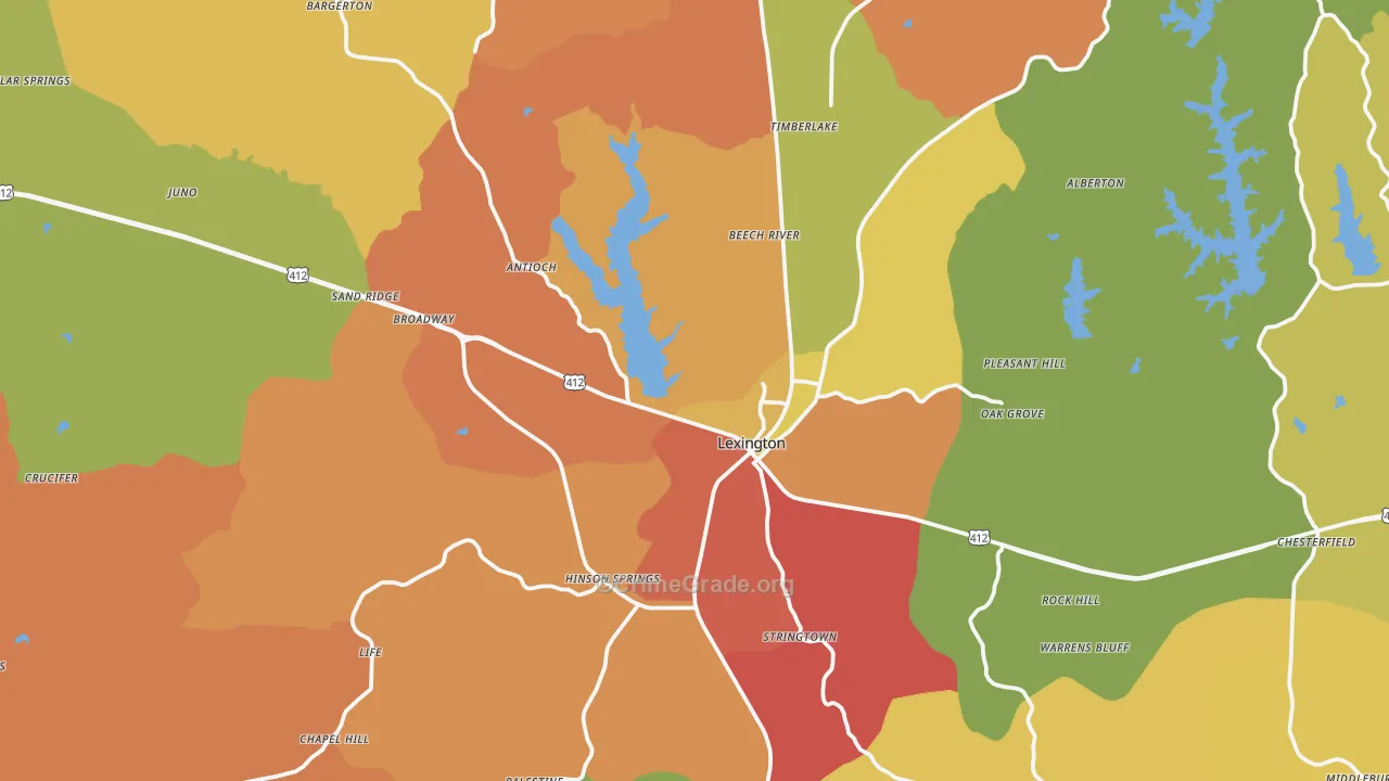 Lexington, TN Map of Burglary Rates