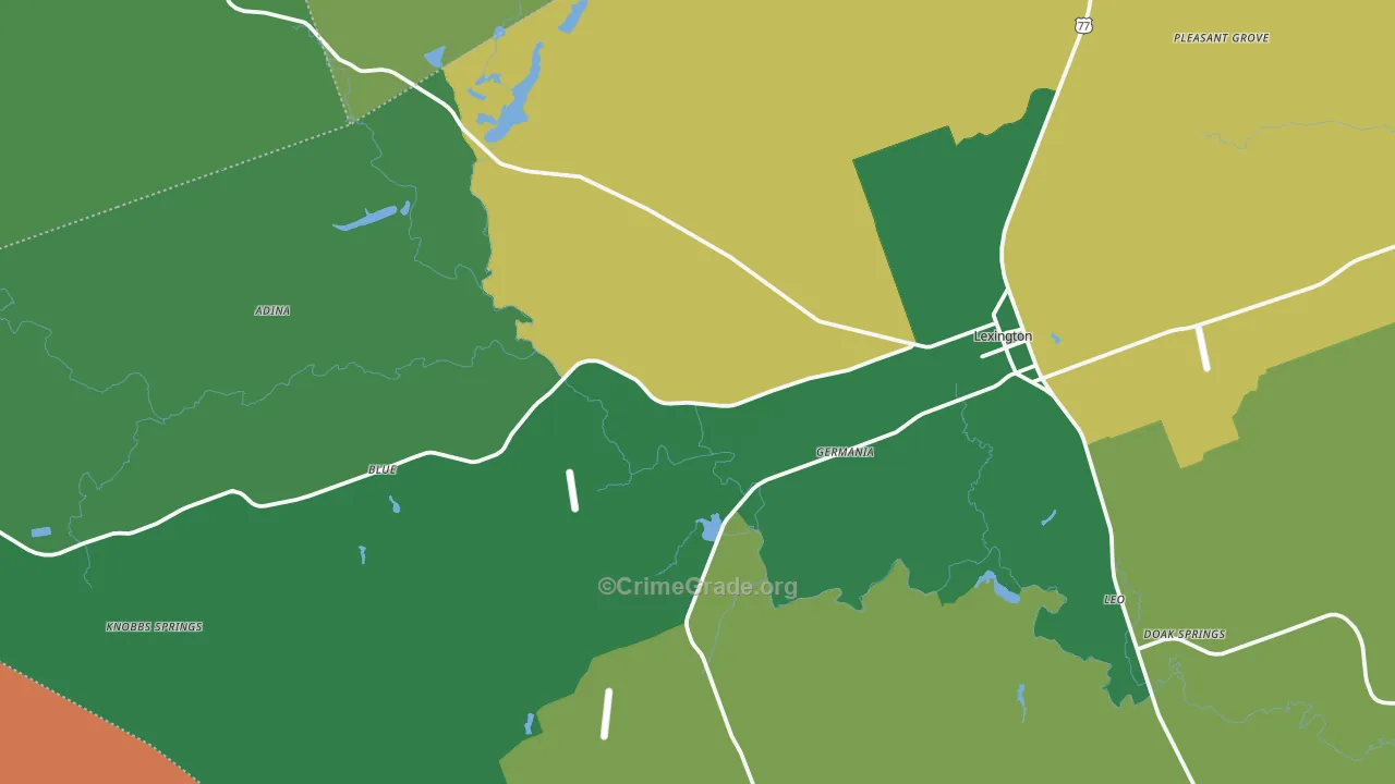 Lexington, TX Map of Burglary Rates