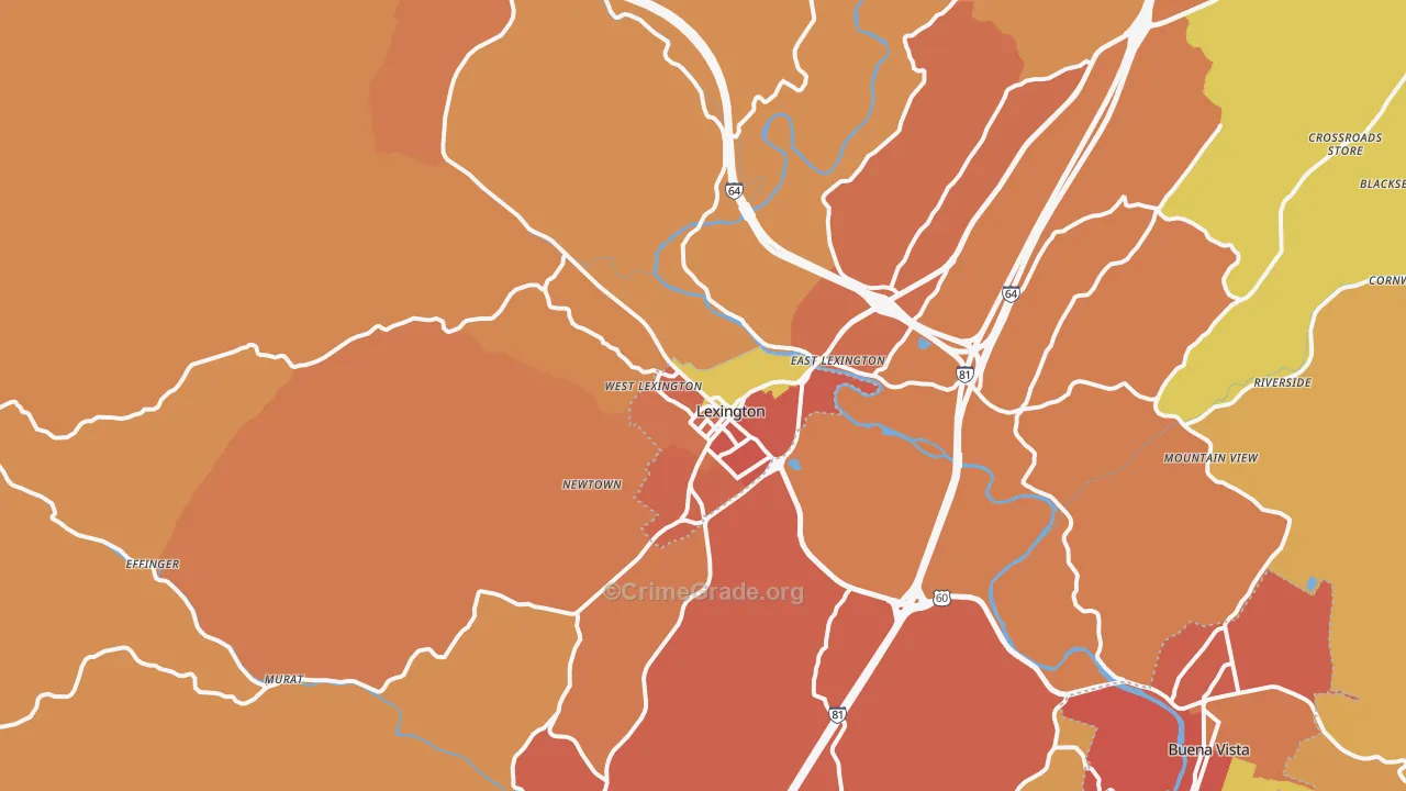 Lexington, VA Map of Burglary Rates