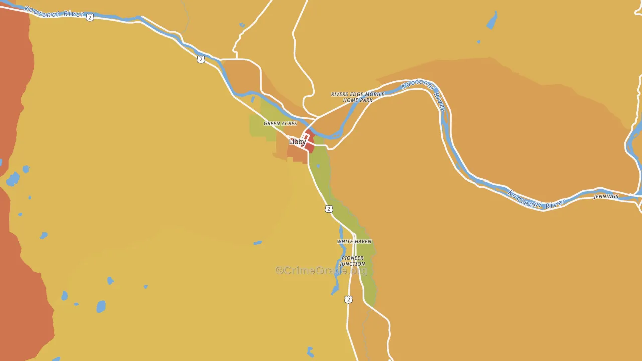 Libby, MT Map of Burglary Rates