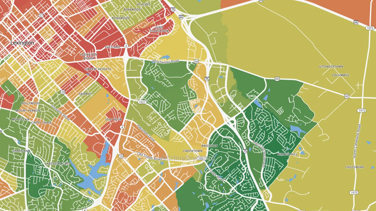 Liberty Area, Lexington, KY Map of Burglary Rates