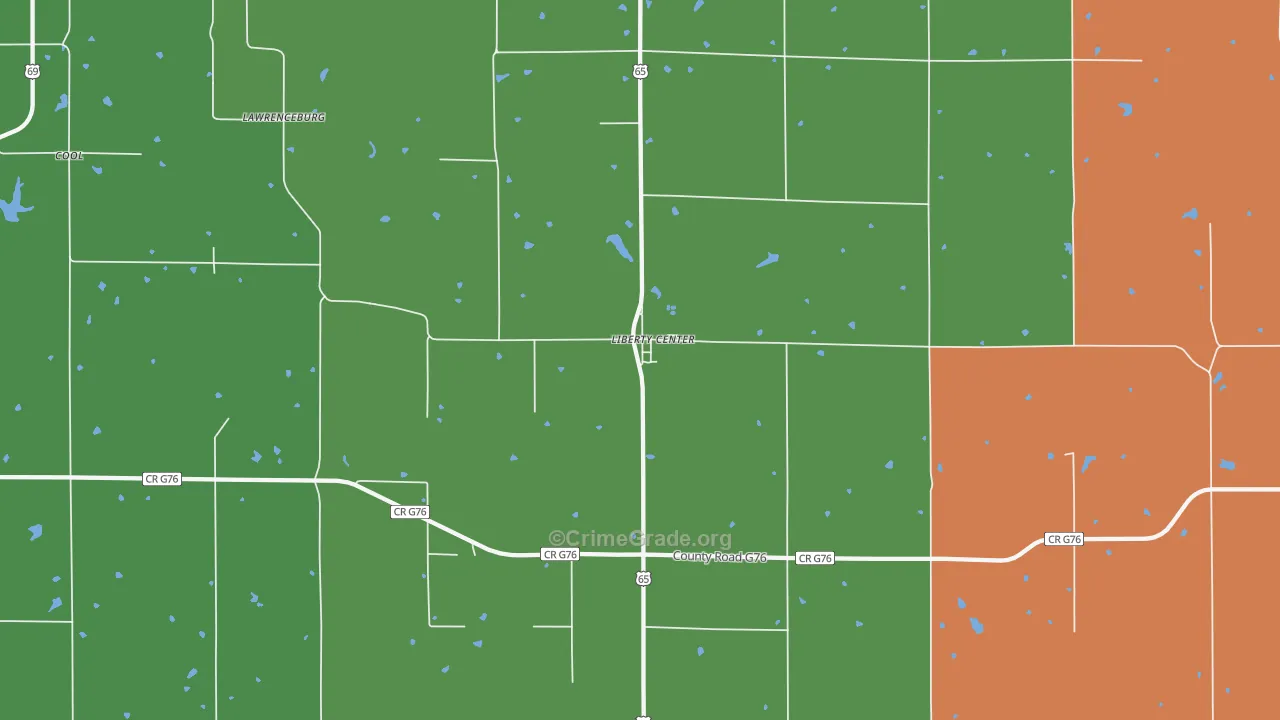 Liberty Center, IA Map of Burglary Rates