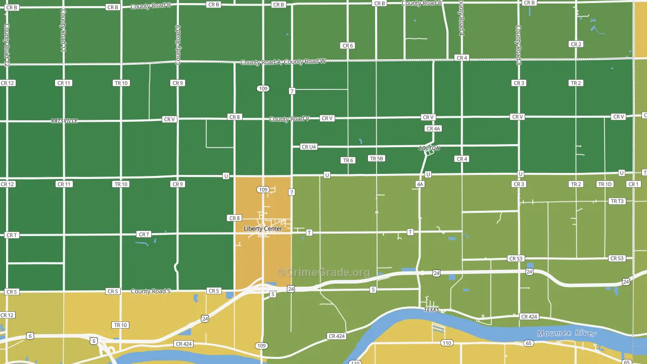 Liberty Center, OH Map of Burglary Rates