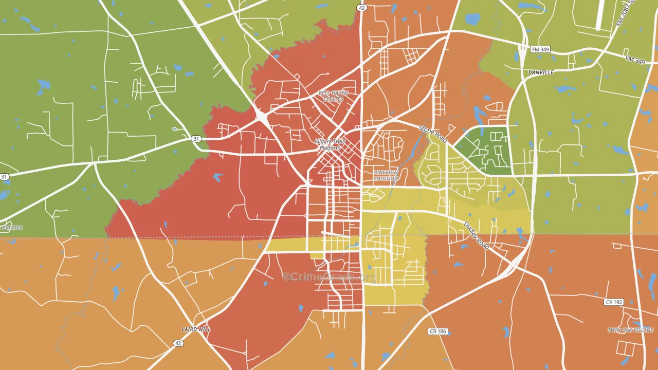 Liberty City, TX Map of Burglary Rates