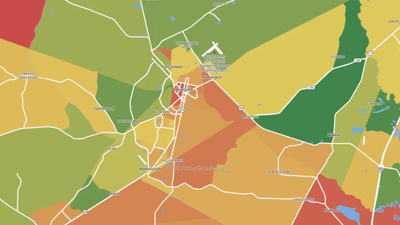 Liberty County, GA Map of Burglary Rates