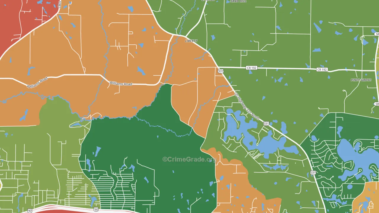 Liberty, FL Map of Burglary Rates