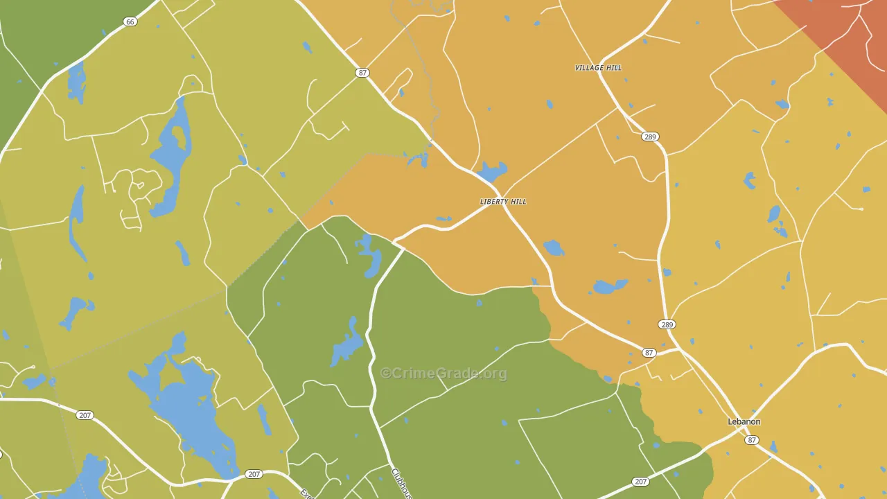 Liberty Hill, CT Map of Burglary Rates