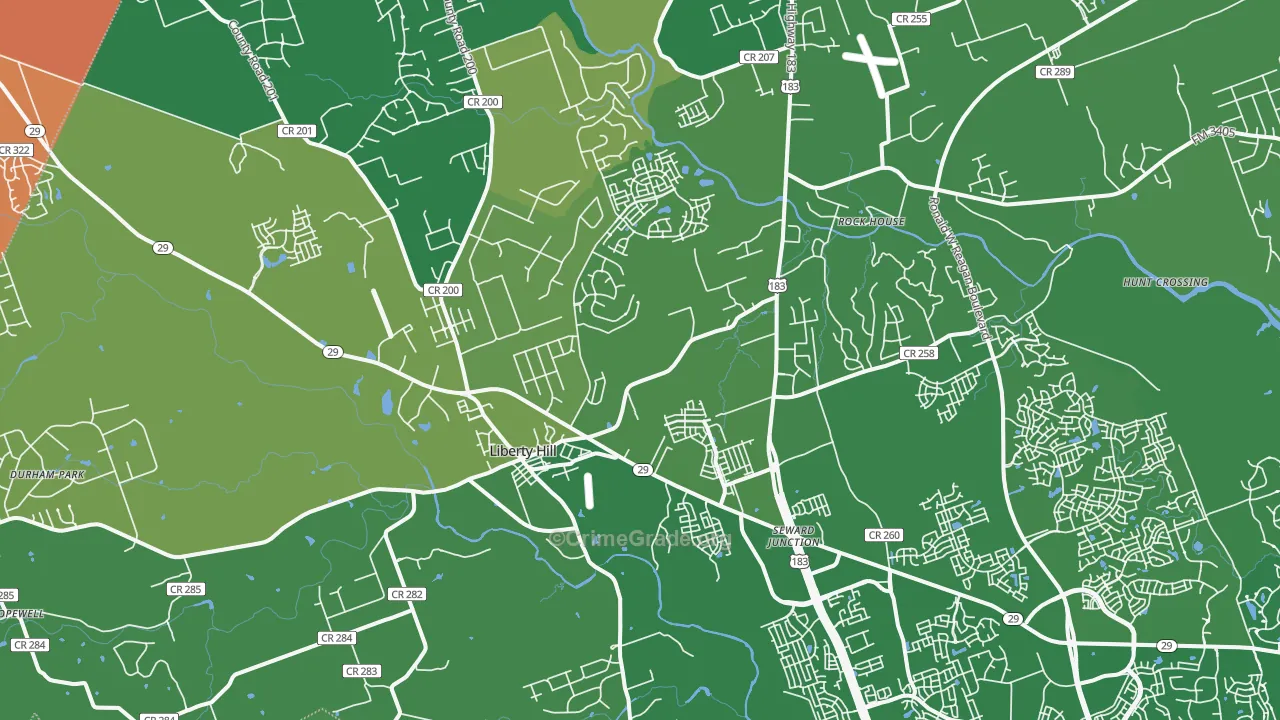 Liberty Hill, TX Map of Burglary Rates