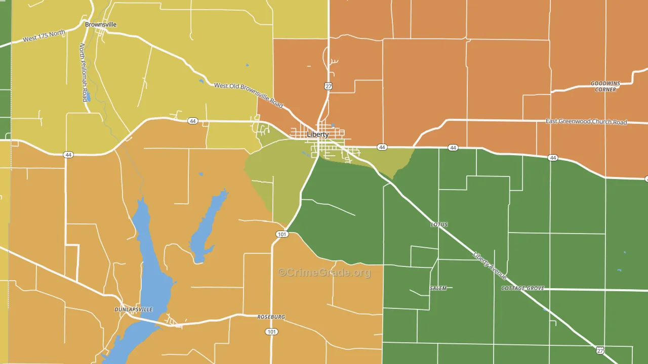 Liberty, IN Map of Burglary Rates
