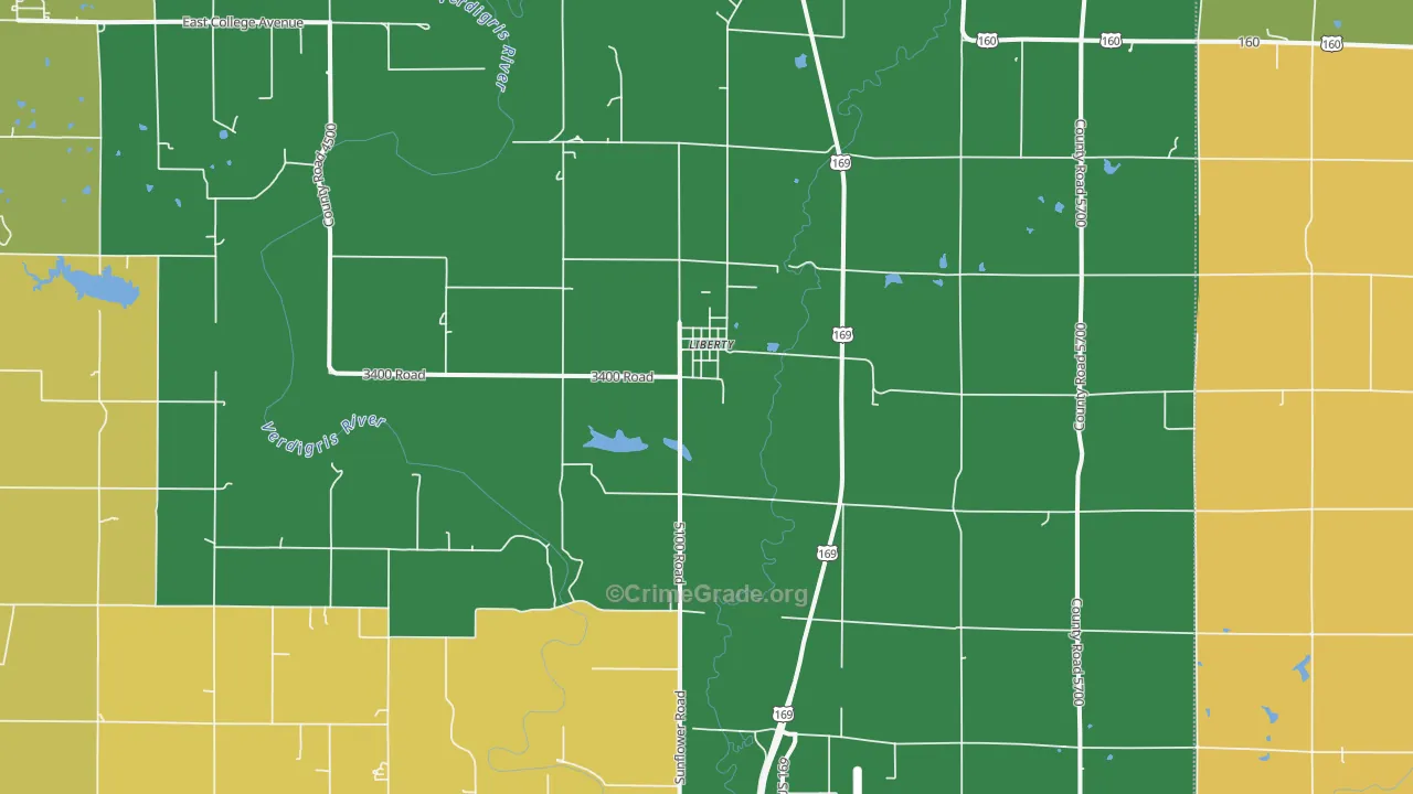 Liberty, KS Map of Burglary Rates