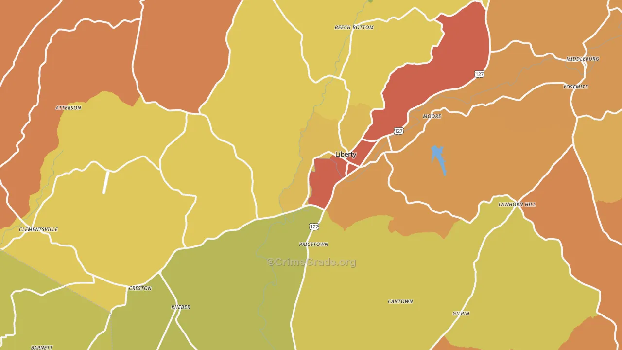 Liberty, KY Map of Burglary Rates
