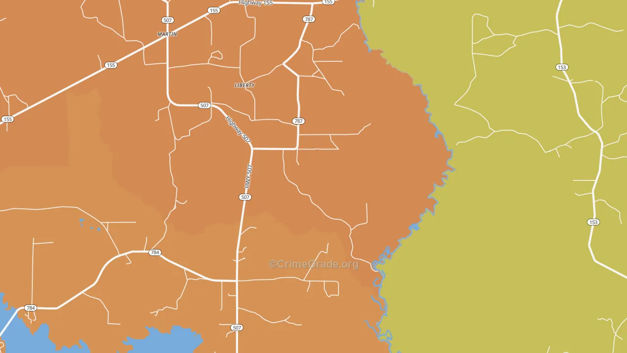 Liberty, LA Map of Burglary Rates
