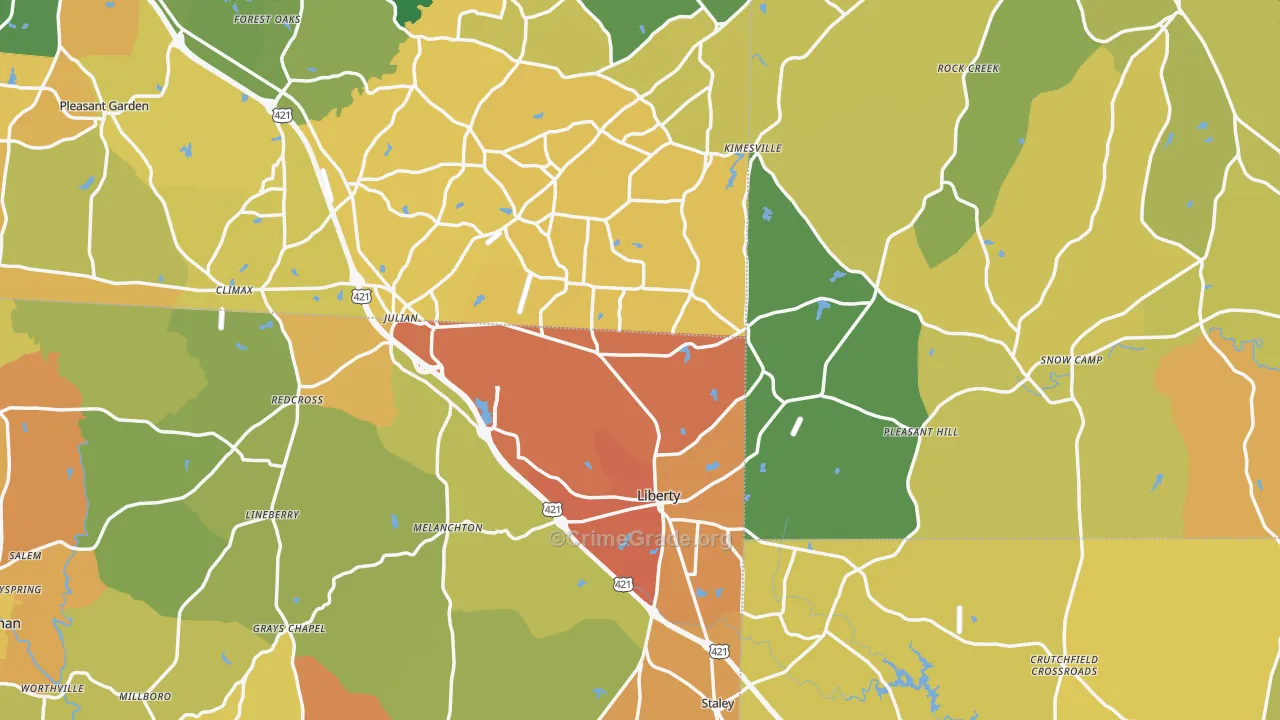 Liberty, NC Map of Burglary Rates