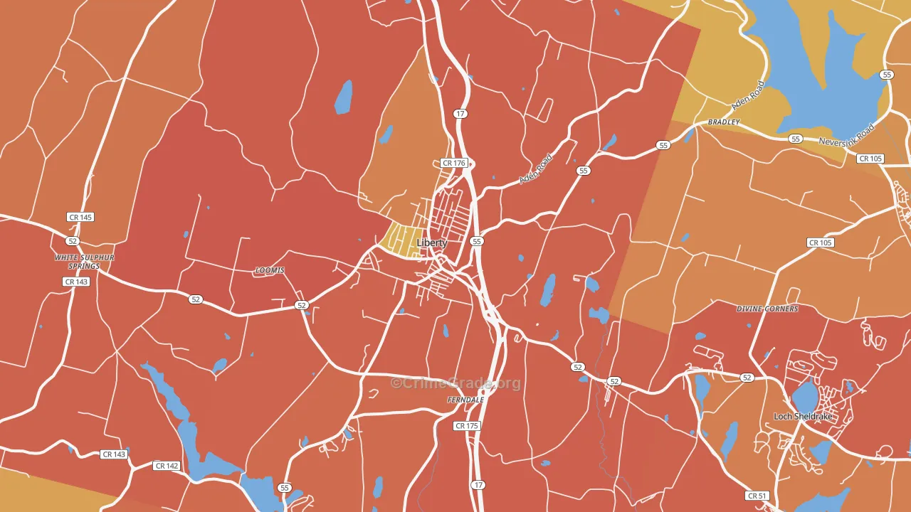 Liberty, NY Map of Burglary Rates