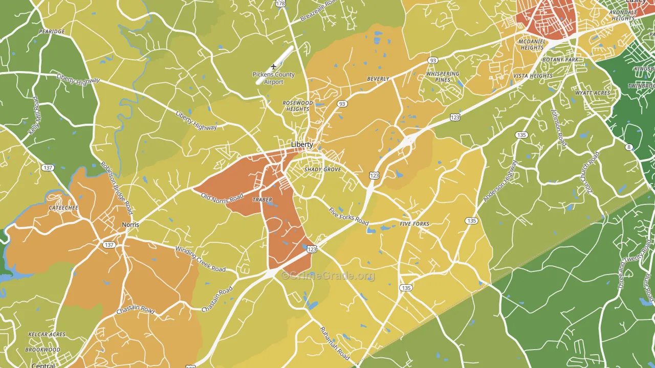 Liberty, SC Map of Burglary Rates