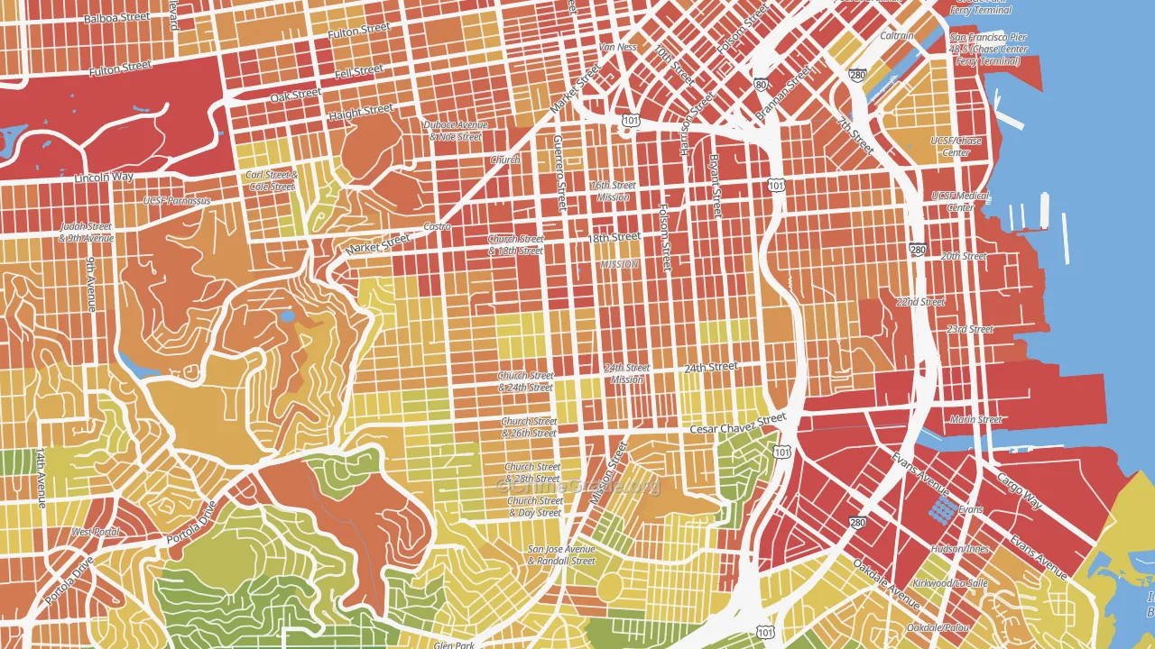 Liberty Street Historic District, San Francisco, CA Map of Burglary Rates