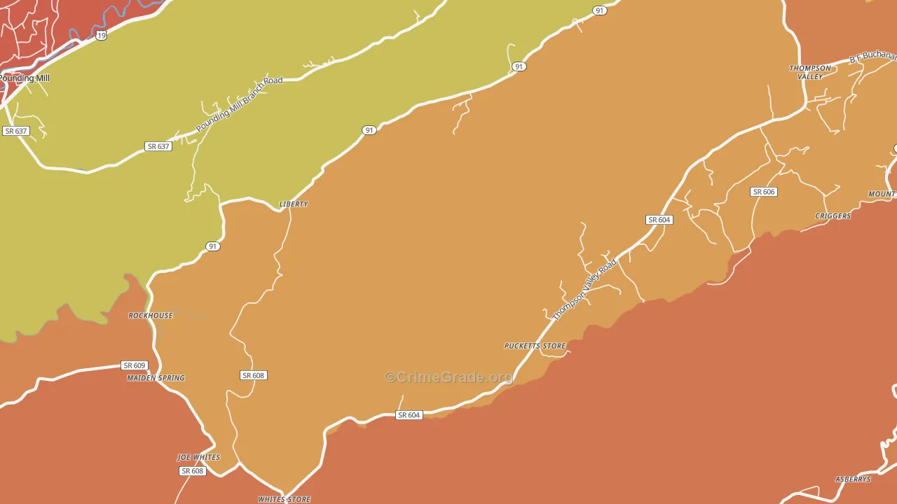 Liberty, VA Map of Burglary Rates