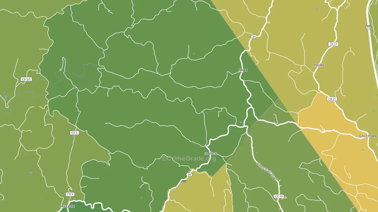 Liberty, WV Map of Burglary Rates