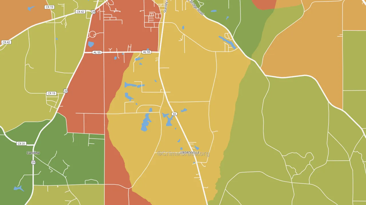 Libertyville, AL Map of Burglary Rates