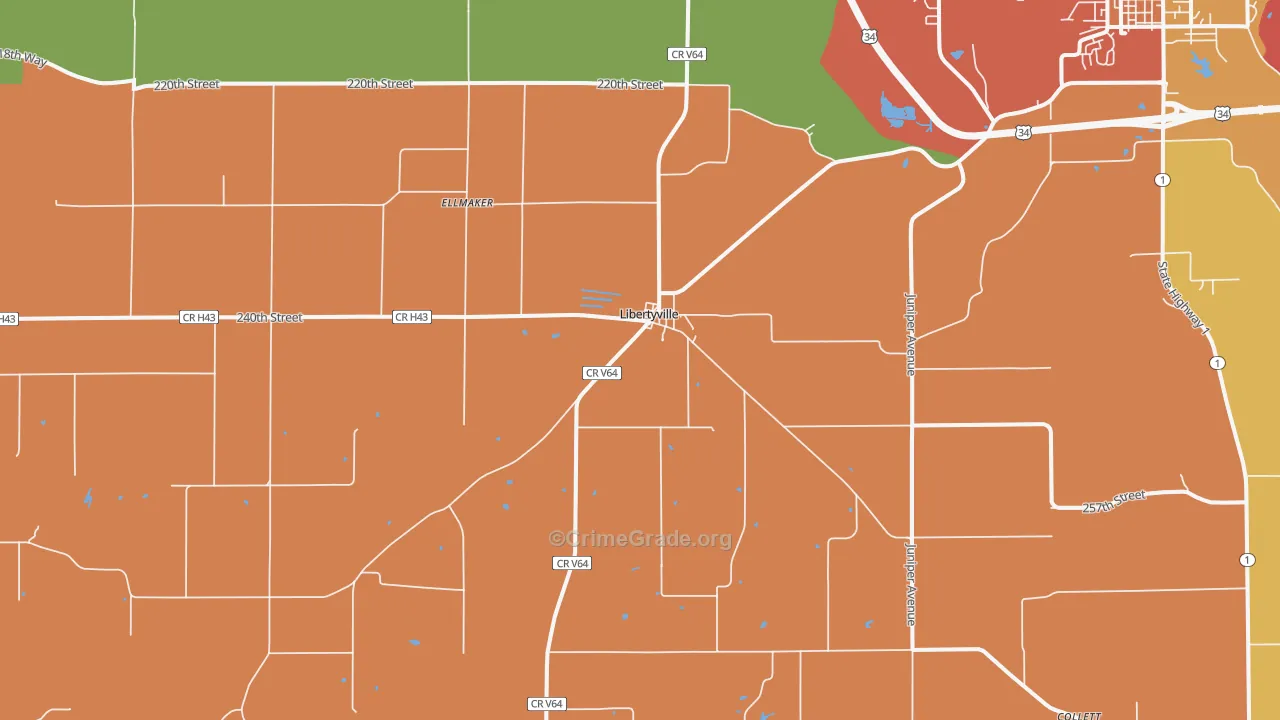 Libertyville, IA Map of Burglary Rates