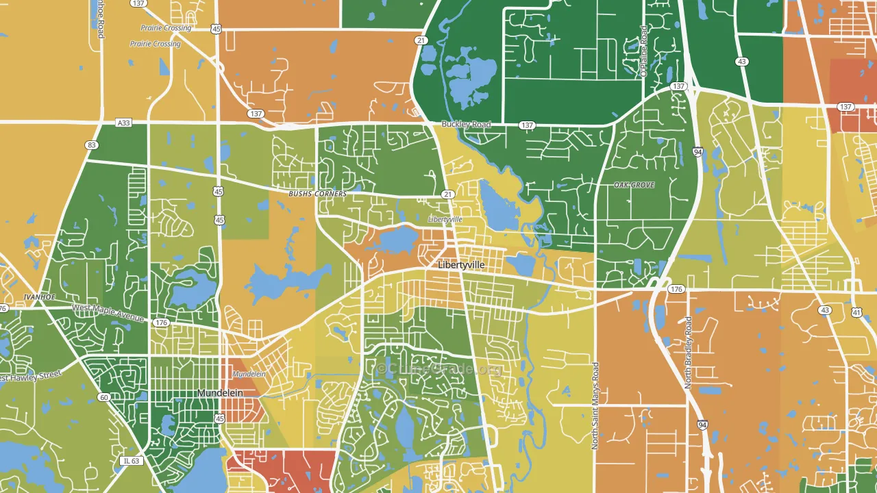 Libertyville, IL Map of Burglary Rates