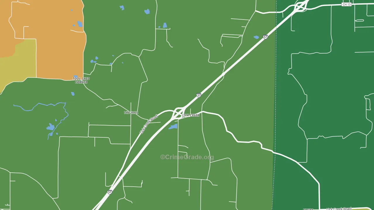 Lick Creek, IL Map of Burglary Rates