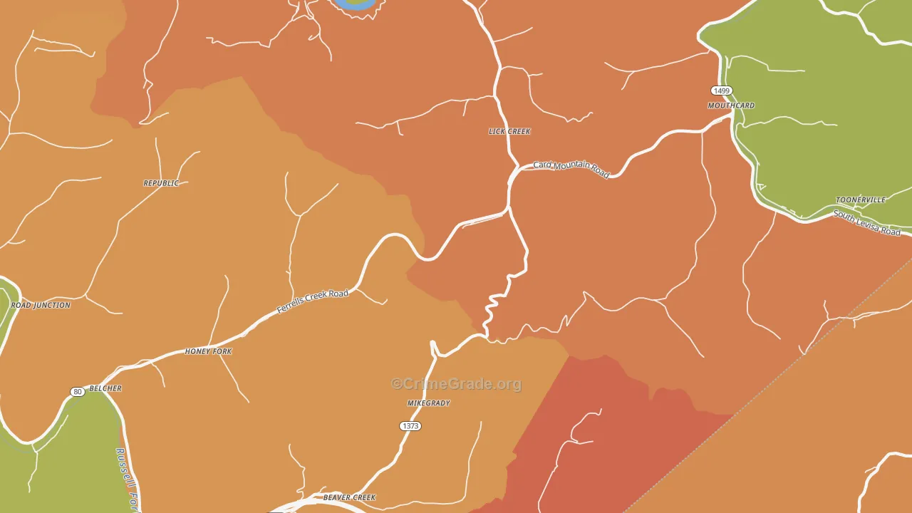 Lick Creek, KY Map of Burglary Rates